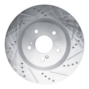 Acura TLX Brake Rotor (1) - Front Right - R1 Concepts - Drilled & Slotted - Silver - `21-`25